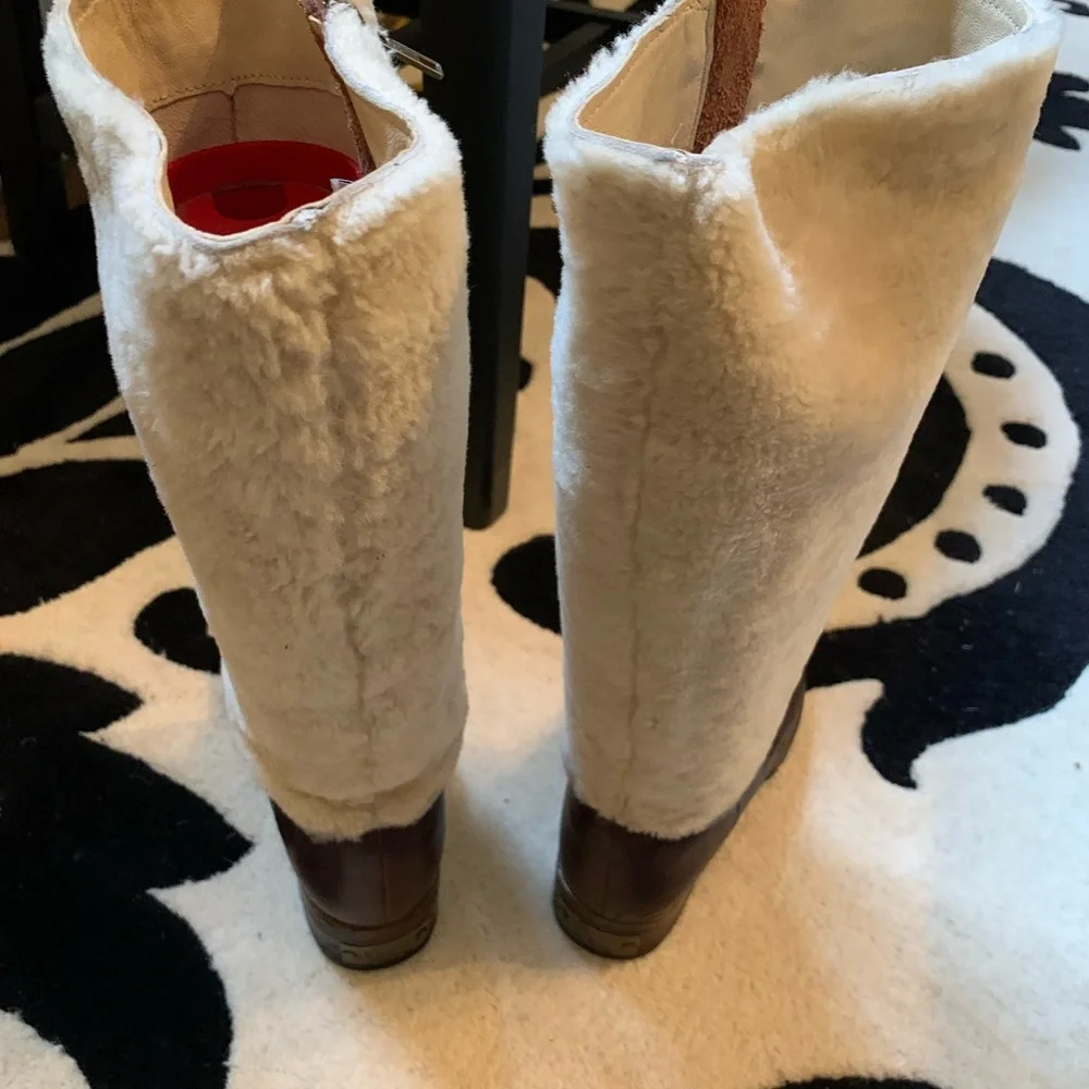 UGG Tall Shearling-Lined Winter Boots in Brown and Cream